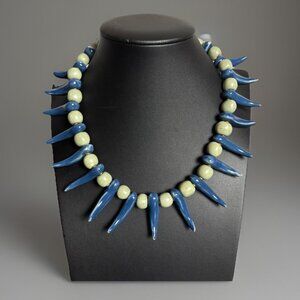 Vintage Bear Claw/Fang Style Bead Necklace Native American Tribal Collar Blue
